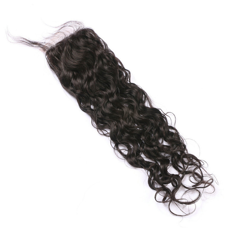 Instock Brazilian Virgin Hair Water Wave Human Hair 4x4 Silk Closure hidden Knot Free Middle 3 Part Silk Base Closure