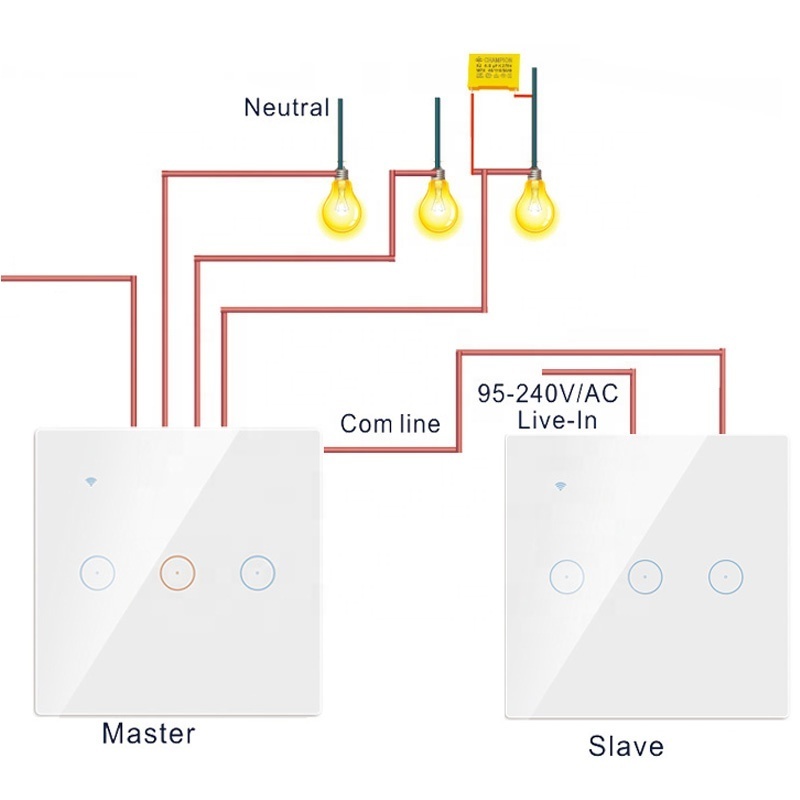 WiFi Switch No Neutral ewelink Tuya Alexa Google Home Voice EU UK 3 Gang Touch Panel Remote Control Light 2 way Smart Switch