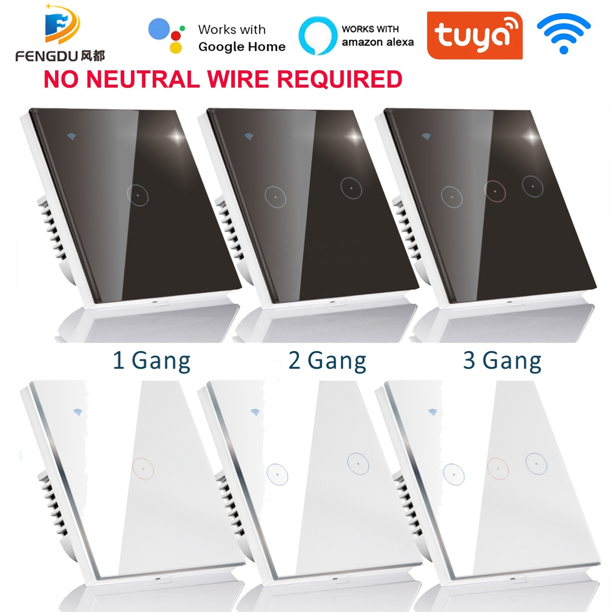 APP Remote Control WiFi Switch Alexa 1 Gang EU UK Touch Button Tuya Smart Switch No Neutral Line Smart Light Switch No Neutral