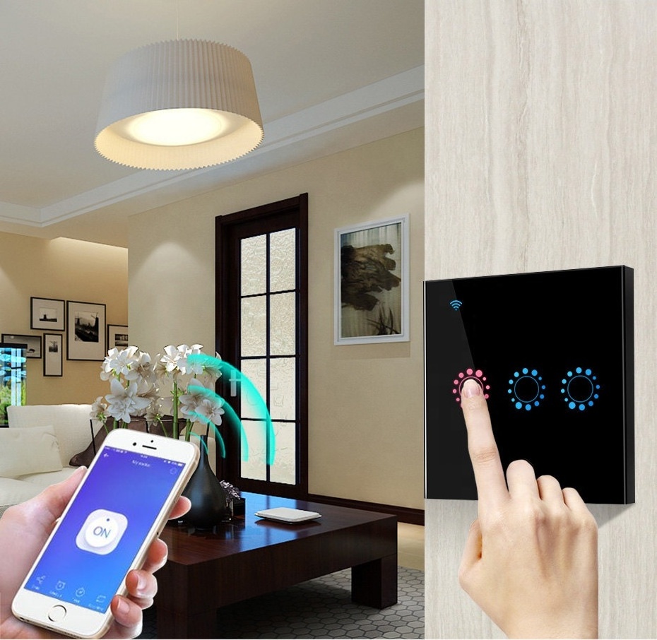 220V EU UK 1 Gang Remote Double Wall Light Switches Phone APP Touch Panel Tuya ewelink Dual Control 2 Way WiFi Smart Switch