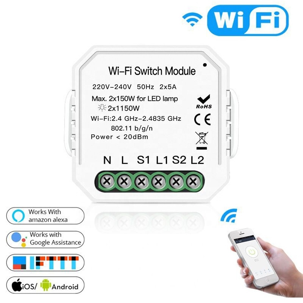 2 Way Wifi Smart Light Switch Diy Breaker Module Smart Life/Tuya APP Remote Control,Working with Alexa Echo Google Home