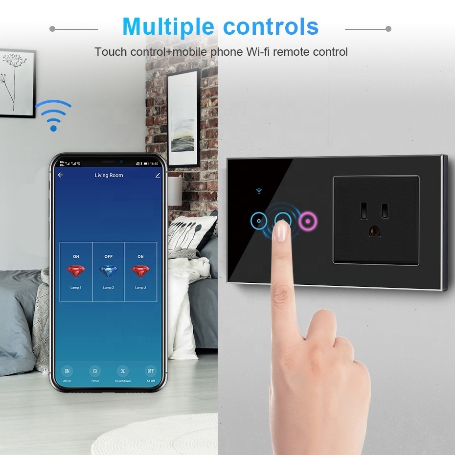 Smart Life APP Control WiFi Smart Touch Electric Switch US Electrical Power Socket 1 Gang Wireless Remote Light Switch