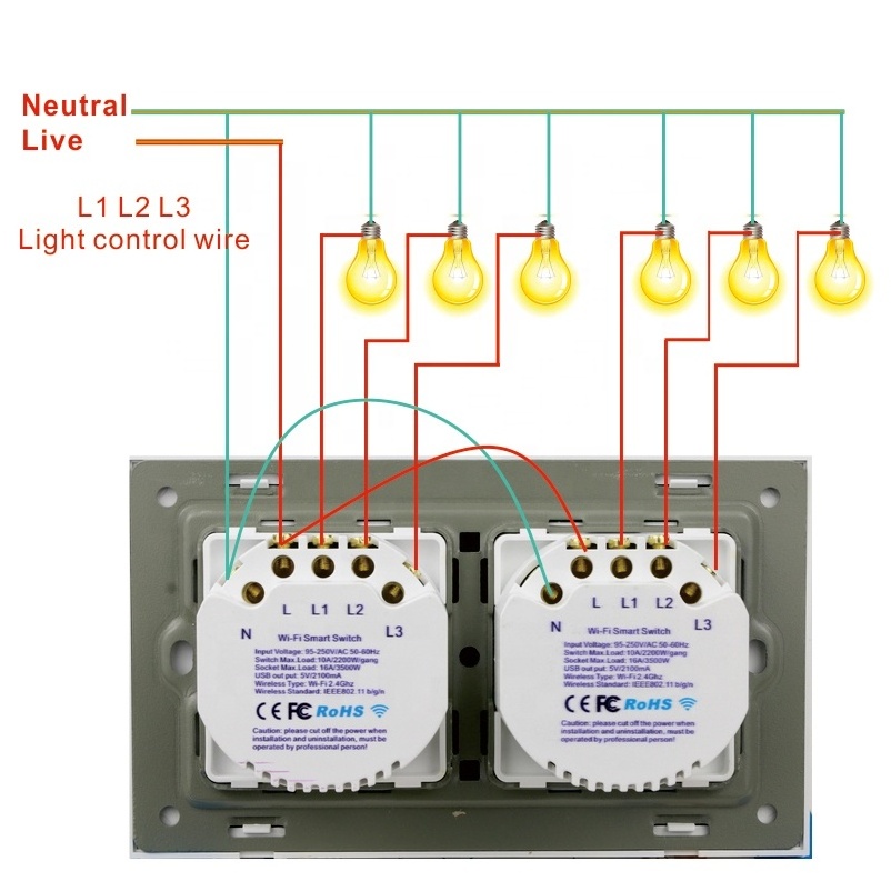 Tuya Alexa WiFi Light Wall Switches Smart Home Products 6 Gang Light Timer Control Switch Phone WiFi Controlled Light Switch 220