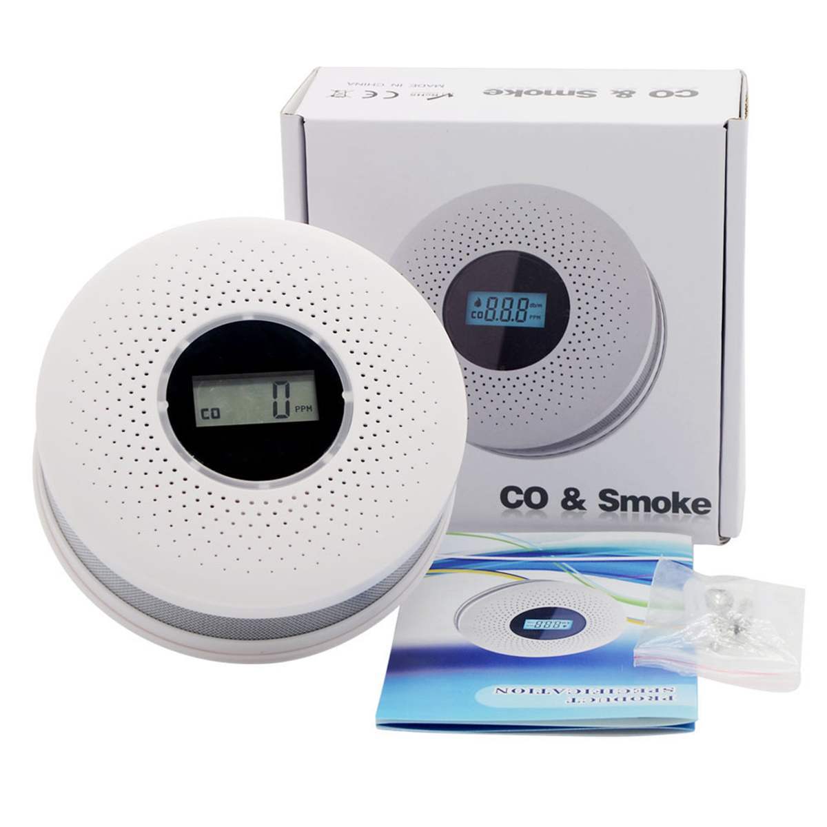 Carbon Monoxide Detector Battery Operated Smoke Detector High Accuracy CO Alarm with Sound Warning and Digital LCD Display