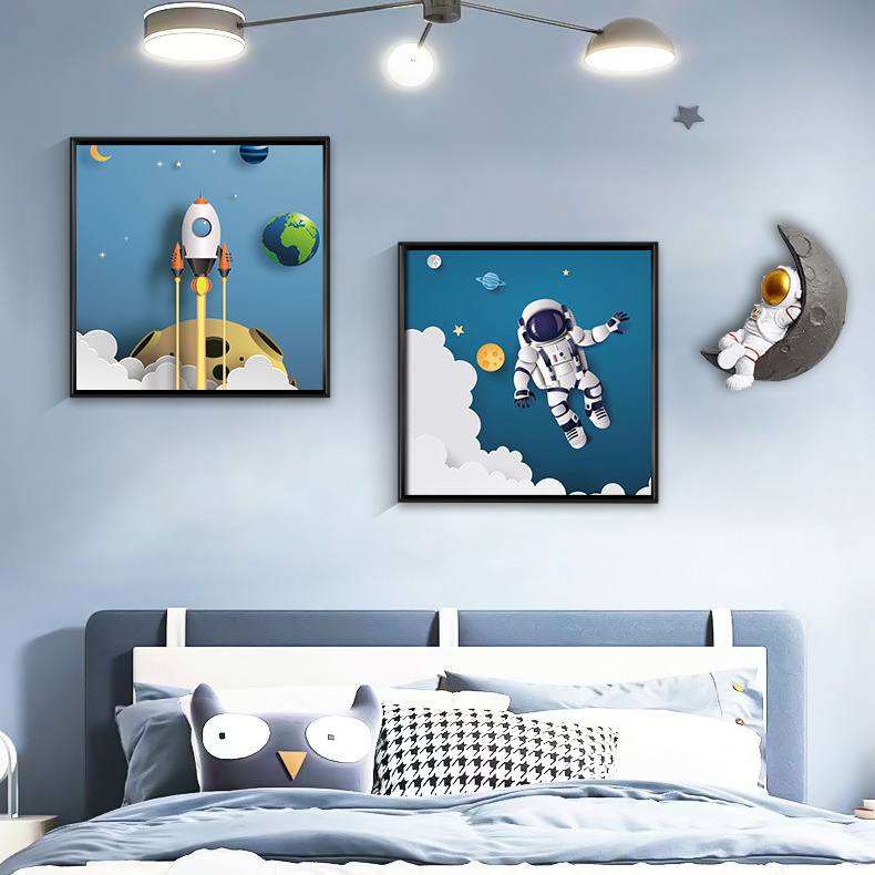 Children's room bedroom background decorative painting space astronaut crystal porcelain painting wall art