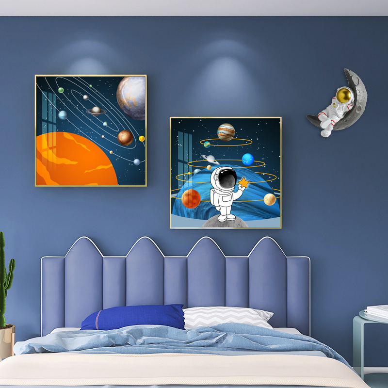 Children's room bedroom background decorative painting space astronaut crystal porcelain painting wall art