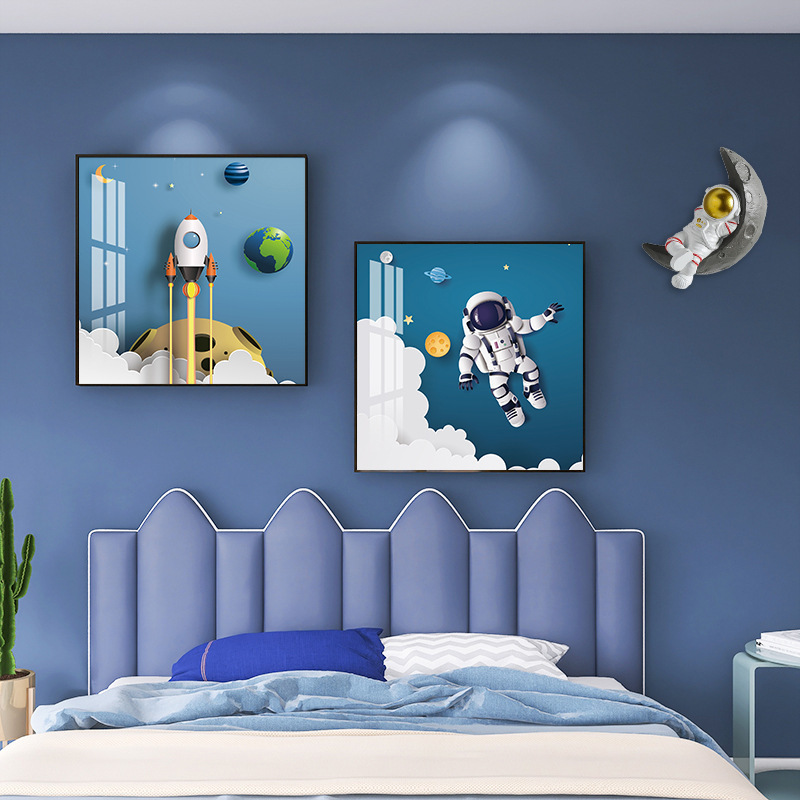 Children's room bedroom background decorative painting space astronaut crystal porcelain painting wall art