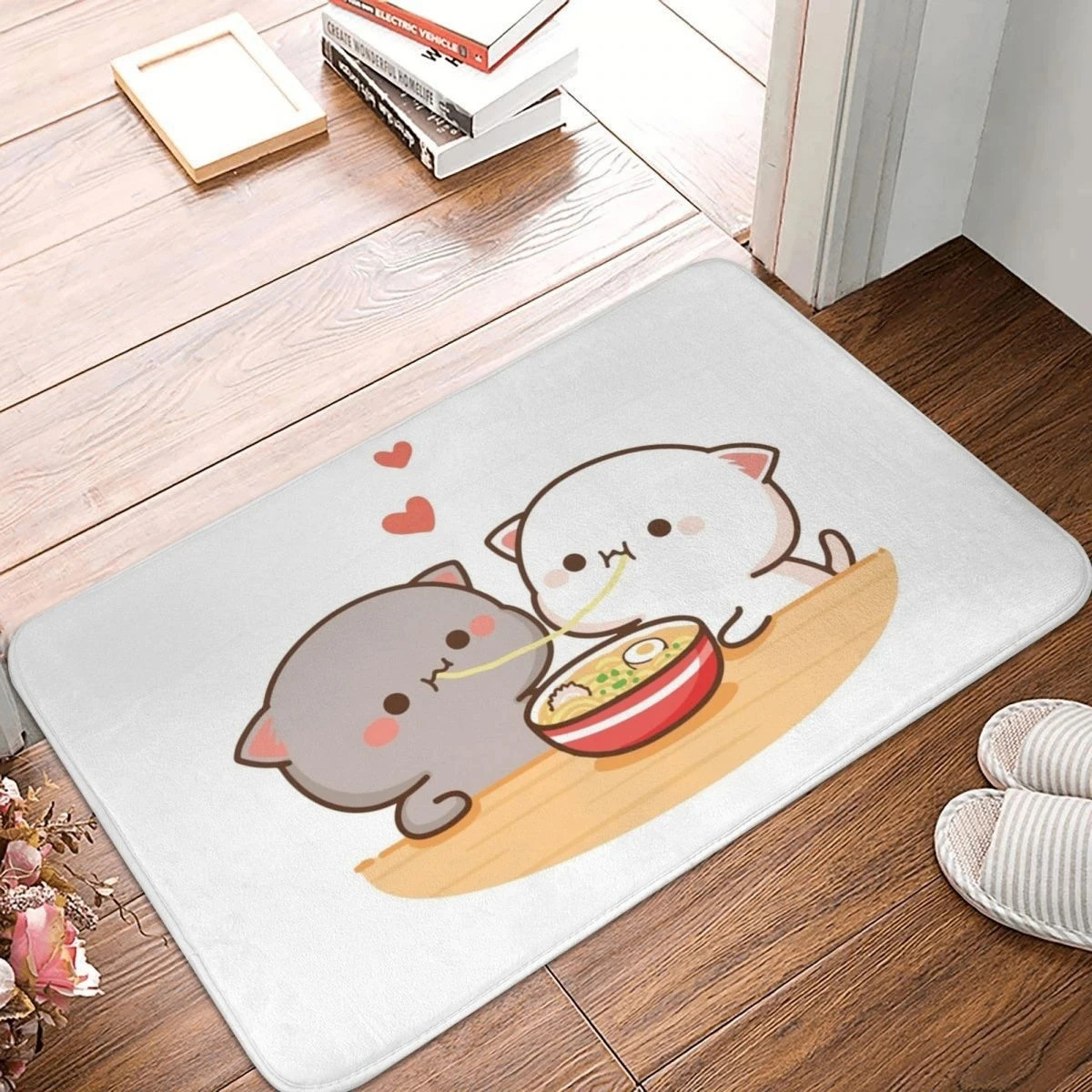 Peach and Goma Home Doormat Decoration Bubu and Dudu Flannel Soft Living Room Carpet Kitchen Balcony Rugs Bedroom Floor Carpet