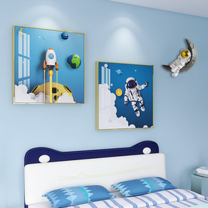 Children's room bedroom background decorative painting space astronaut crystal porcelain painting wall art