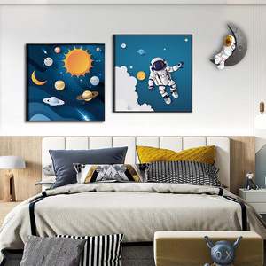 Children's Room Wall Decor Custom Picture Astronaut Space Creative HD Digital Prints Wall Art Group 3 Panels Canvas Painting