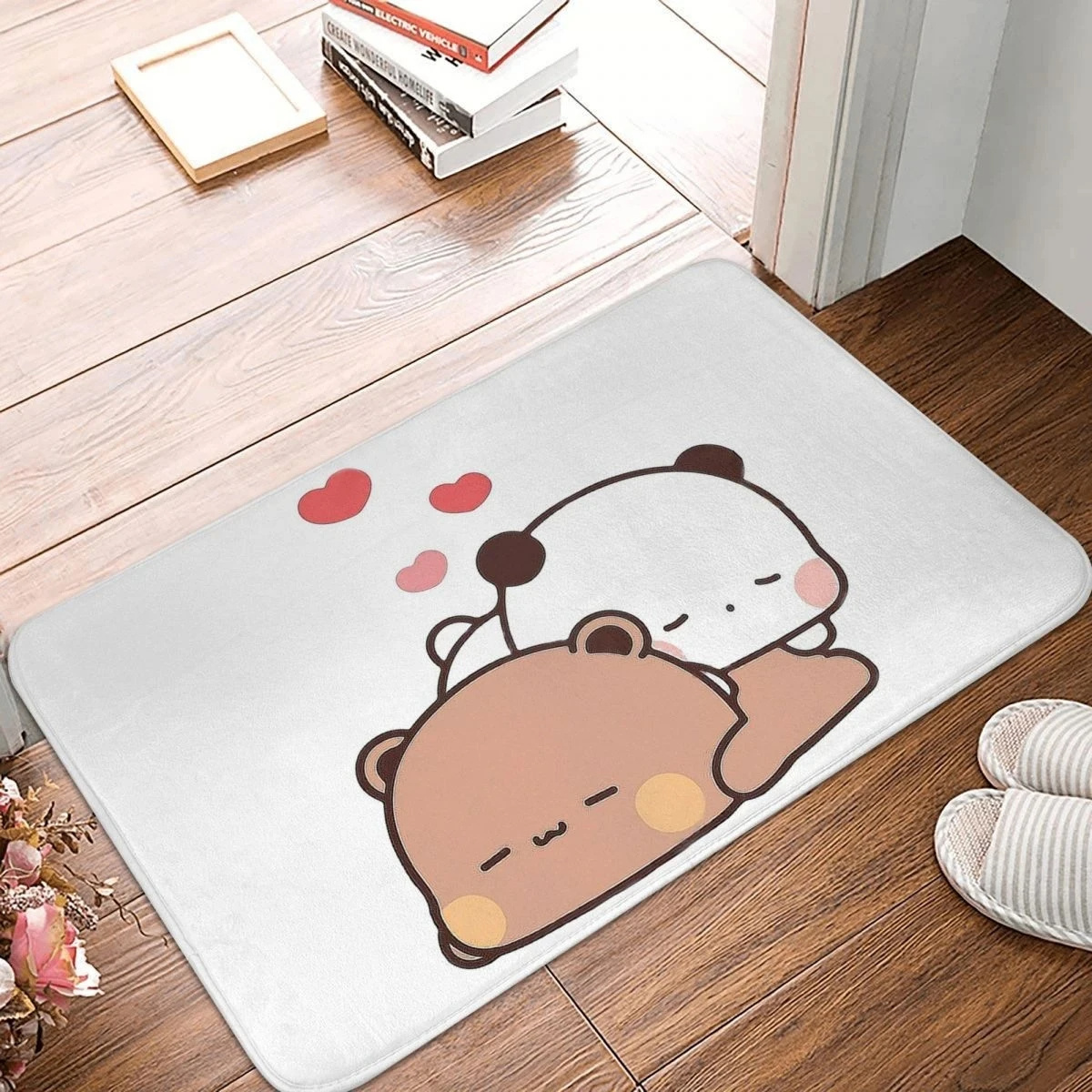 Peach and Goma Home Doormat Decoration Bubu and Dudu Flannel Soft Living Room Carpet Kitchen Balcony Rugs Bedroom Floor Carpet