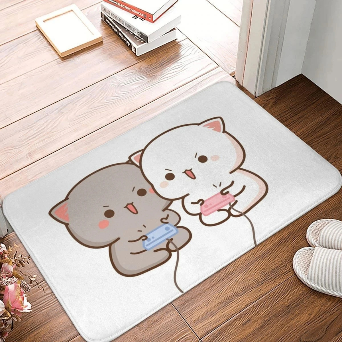 Peach and Goma Home Doormat Decoration Bubu and Dudu Flannel Soft Living Room Carpet Kitchen Balcony Rugs Bedroom Floor Carpet