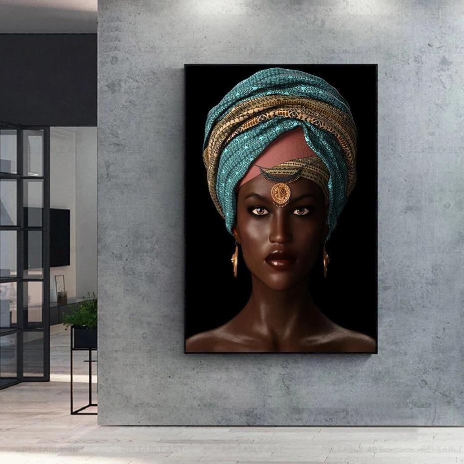 Luxury Wholesale Crystal Porcelain African Black Gold Woman Canvas African American Women Wall Art Figure Portrait Painting