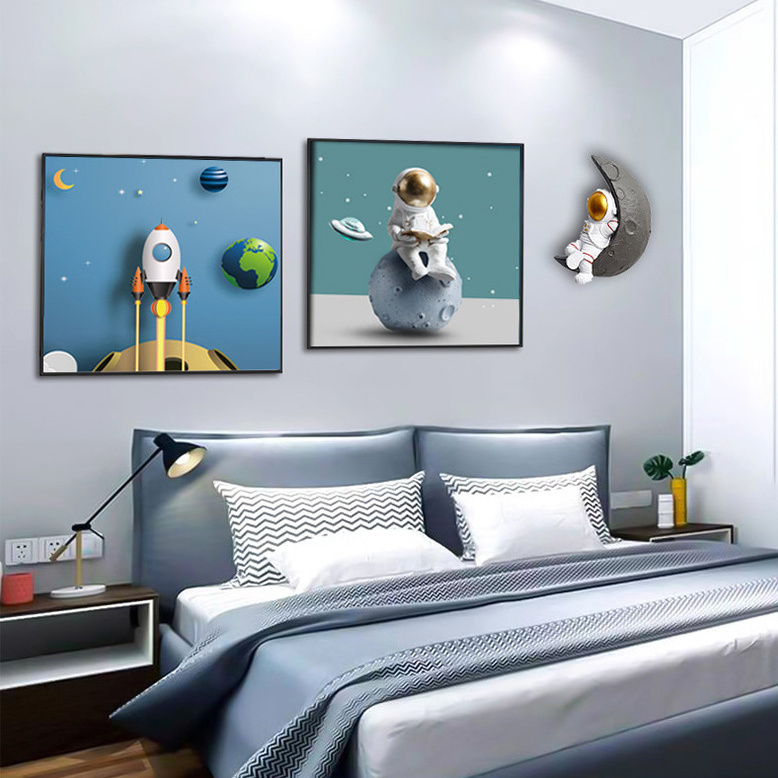 Children's Room Wall Decor Custom Picture Astronaut Space Creative HD Digital Prints Wall Art Group 3 Panels Canvas Painting