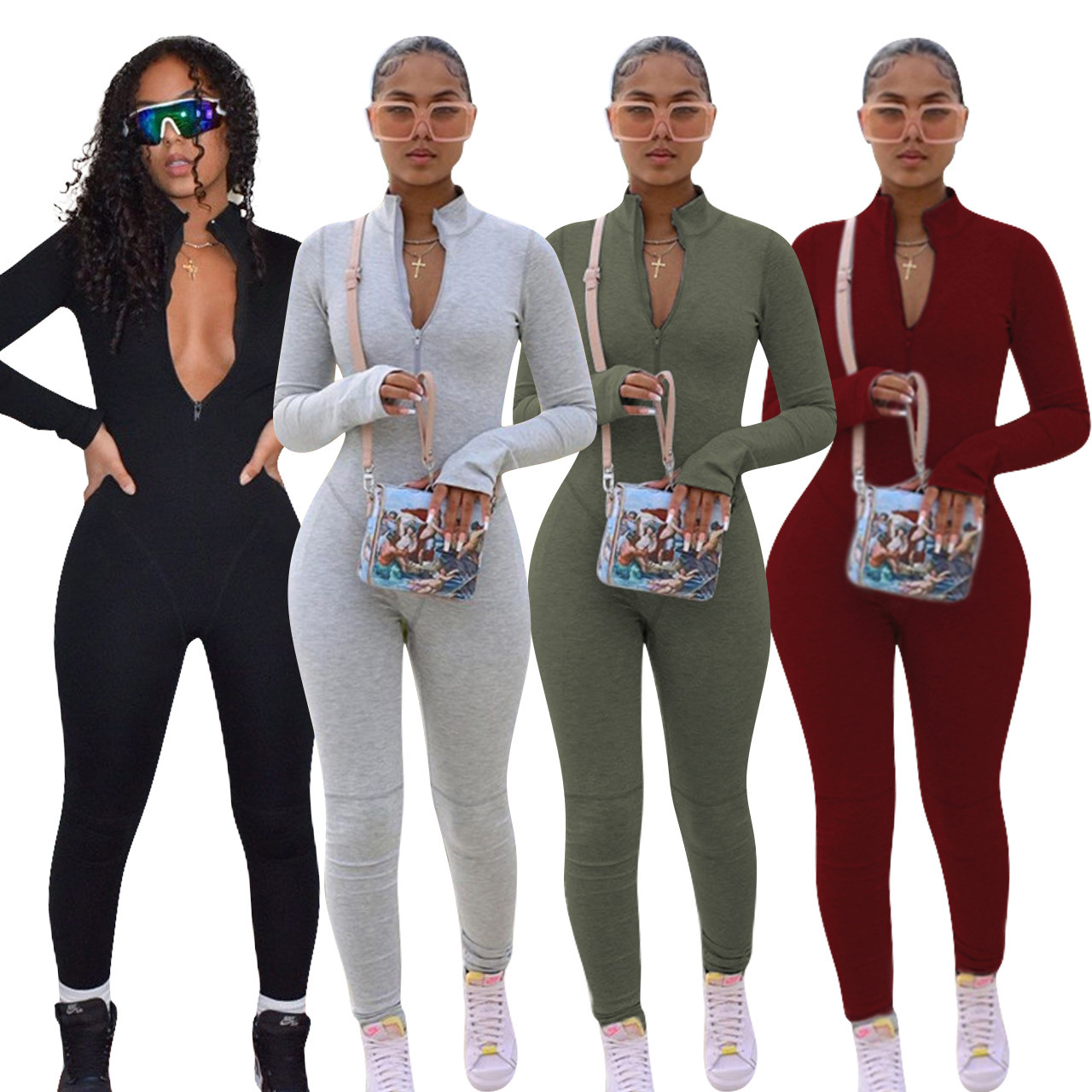 2022 Spring Fall Fashion Trendy Clothes Body Suit Woman Jumpsuits Rompers Sexy Bodycon Jumpsuit For Women