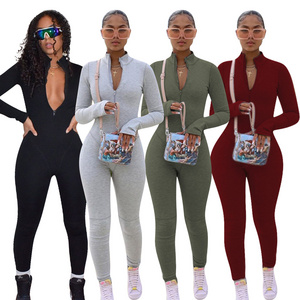 2022 Spring Fall Fashion Trendy Clothes Body Suit Woman Jumpsuits Rompers Sexy Bodycon Jumpsuit For Women