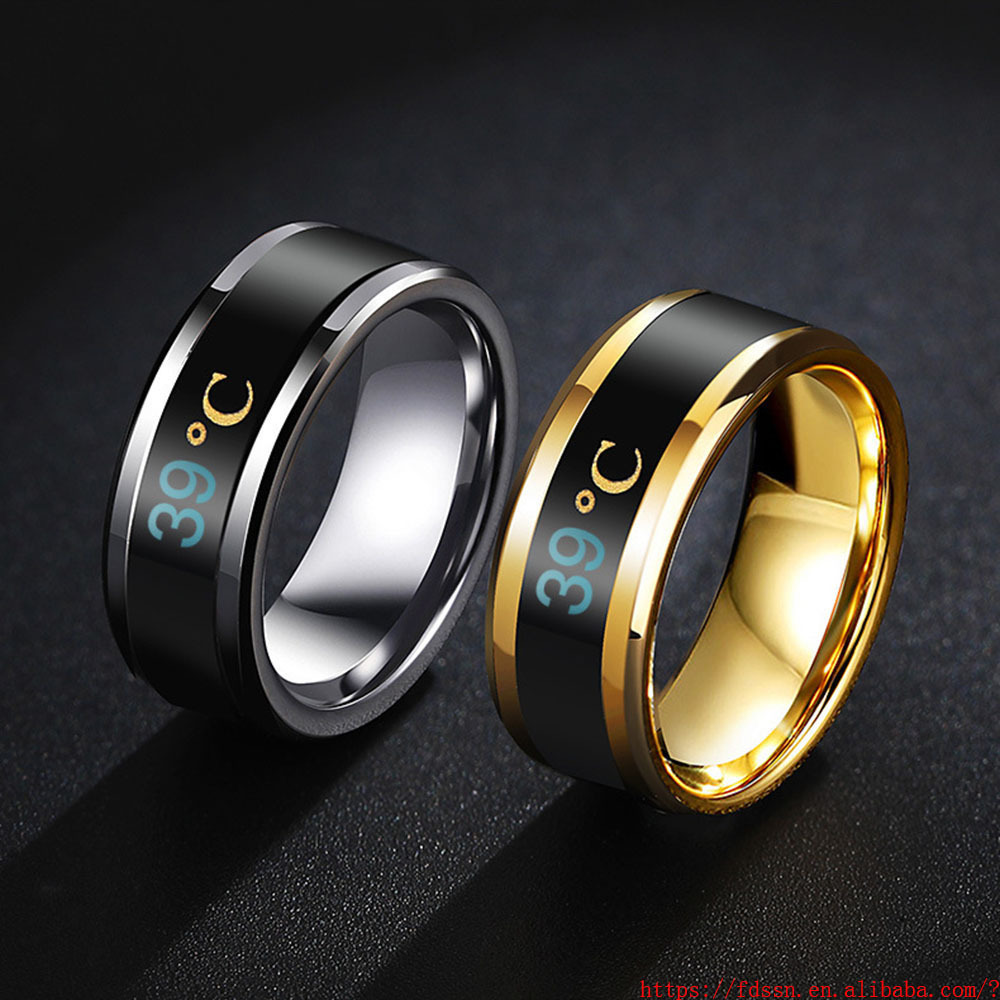 New Technology Design Smart Thermometer Ring Titanium Steel Temperature Measuring Rings Intelligent Sensor Body Couple Jewelry