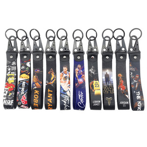 Basketball Culture Star Lanyard Parts Short Strap Wristlet Keychain Nylon Wrist Lanyard With Logo Eagle Mouth Hook Keychains