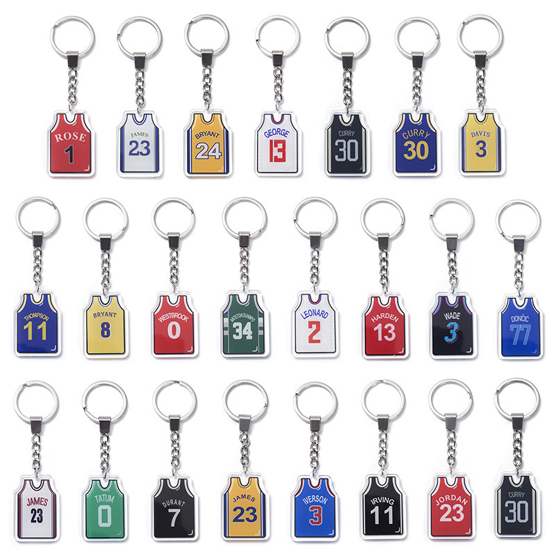 Basketball Team T-Shirt Jersey Sport Keychain Gift Star Kobe Lake Team Stars Players Jersey Key Ring Printing Acrylic Keychains