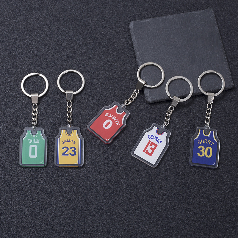 Basketball Team T-Shirt Jersey Sport Keychain Gift Star Kobe Lake Team Stars Players Jersey Key Ring Printing Acrylic Keychains