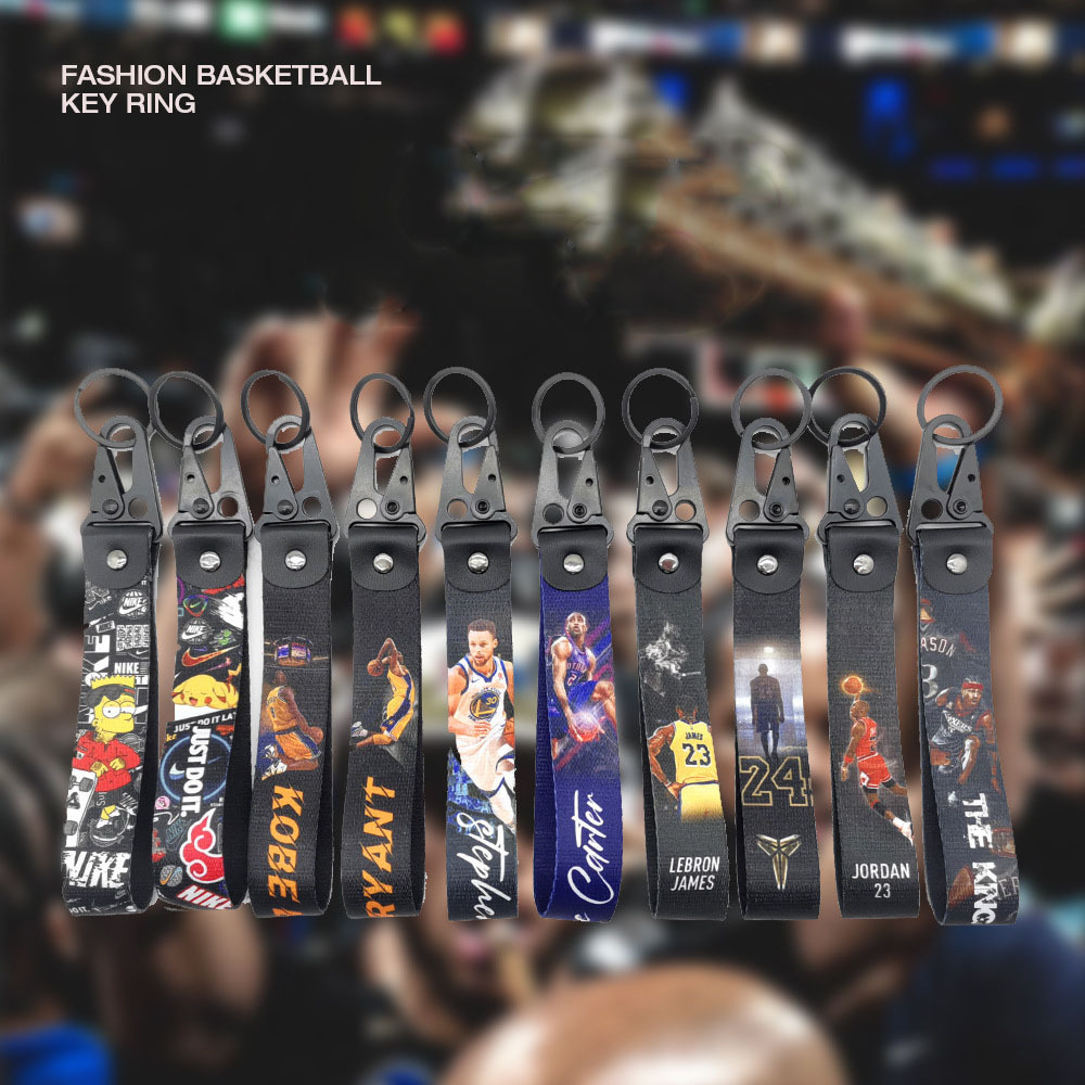 Basketball Culture Star Lanyard Parts Short Strap Wristlet Keychain Nylon Wrist Lanyard With Logo Eagle Mouth Hook Keychains