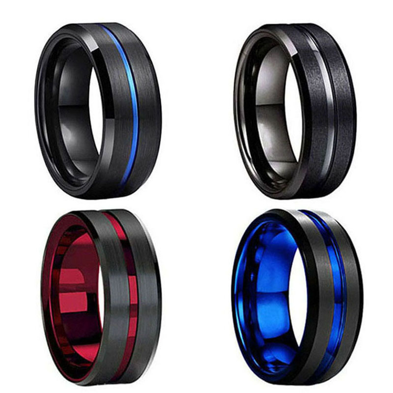 Wedding Rings Jewelry High Polished 8mm Double Two Tone Black Blue Mens Womens Ring Tungsten Steel Men Women Wedding Band Rings