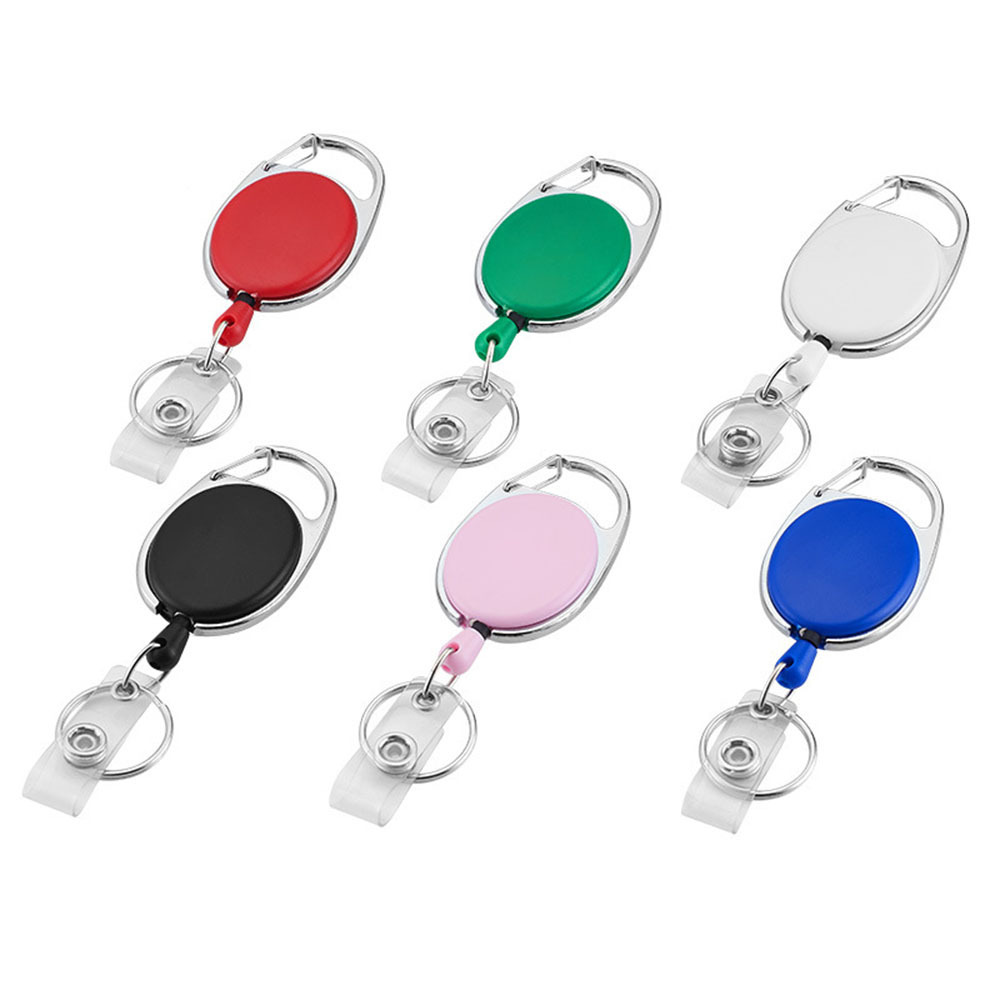 Retractable Badge Reel Carabiner Belt Loop Clip Key Ring For Id Card Holders Strap Keychain Holder Oval Shaped Badge Id Holder