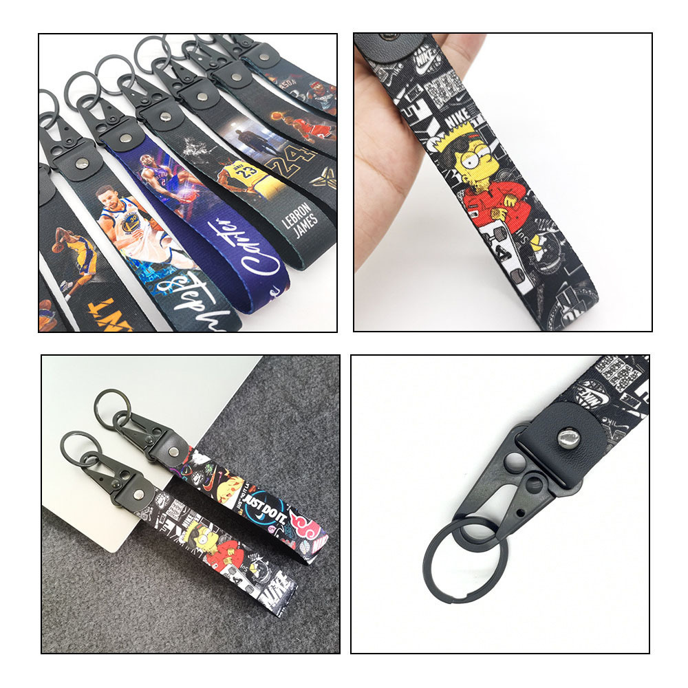 Basketball Culture Star Lanyard Parts Short Strap Wristlet Keychain Nylon Wrist Lanyard With Logo Eagle Mouth Hook Keychains