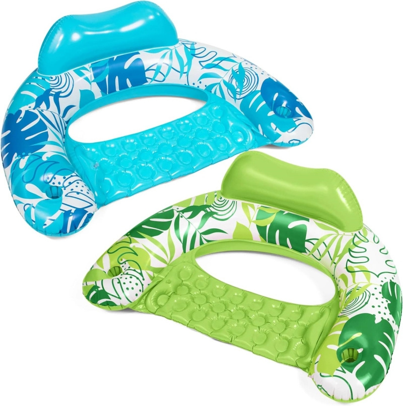 New Inflatable Pool Floats for Adults Swimming Relax,  Blow up Pool Floating Chair, 2 Pack Pool Chairs with Cup Holders