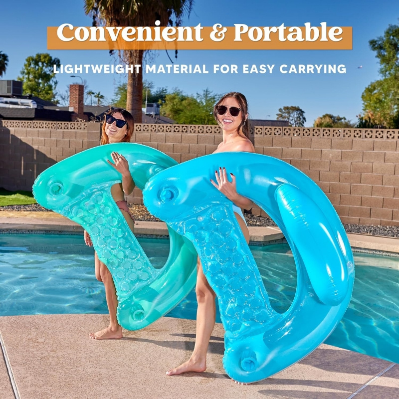 New Inflatable Pool Floats for Adults Swimming Relax,  Blow up Pool Floating Chair, 2 Pack Pool Chairs with Cup Holders