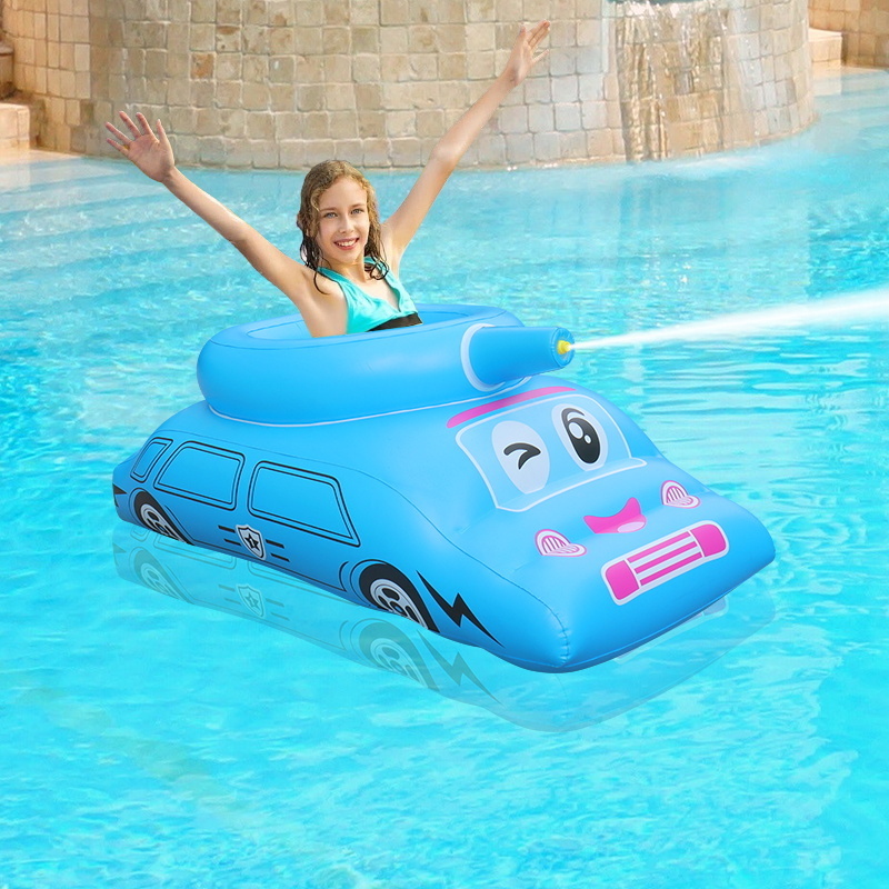 2023 New pvc children's inflatable rocket seat ring tank car water gun sitting ring water splashing swimming ring toys