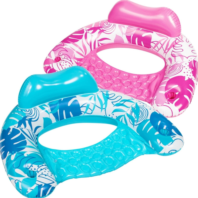 New Inflatable Pool Floats for Adults Swimming Relax,  Blow up Pool Floating Chair, 2 Pack Pool Chairs with Cup Holders