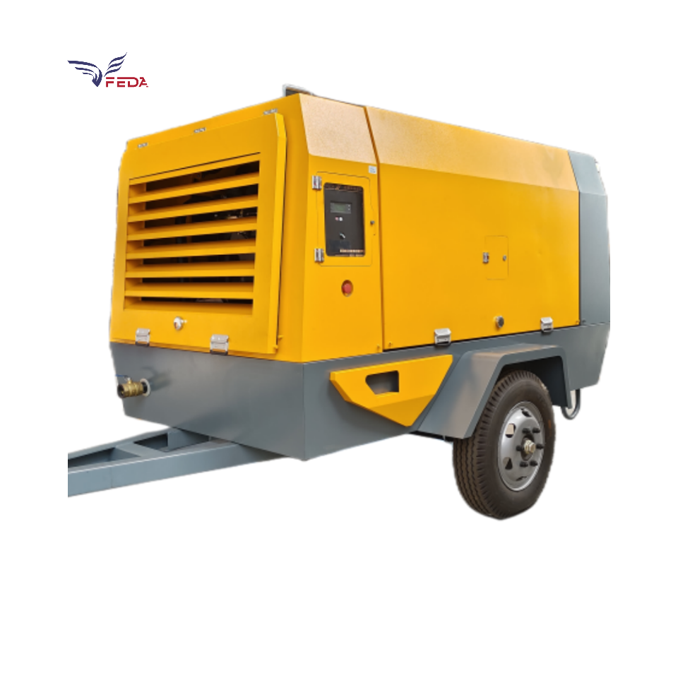 Heavy Duty Skid Mounted Diesel Engine 140kw Portable 529 cfm diesel screw compressor