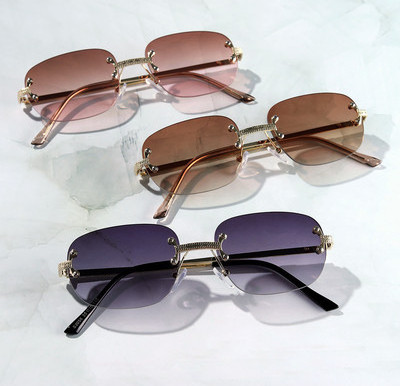 High Quality Rimless New Small Metal Frame Square Dropshipping Rectangle Sunglasses For Women