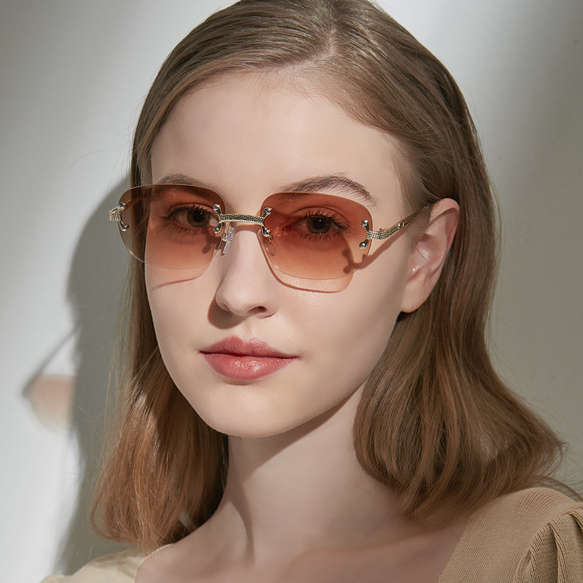 High Quality Rimless New Small Metal Frame Square Dropshipping Rectangle Sunglasses For Women