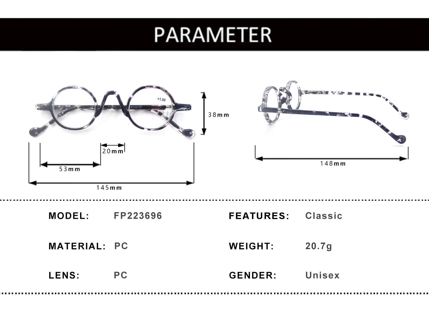 Retro Round PC Frame Spring Hinge For MEN And Women Reading glasses