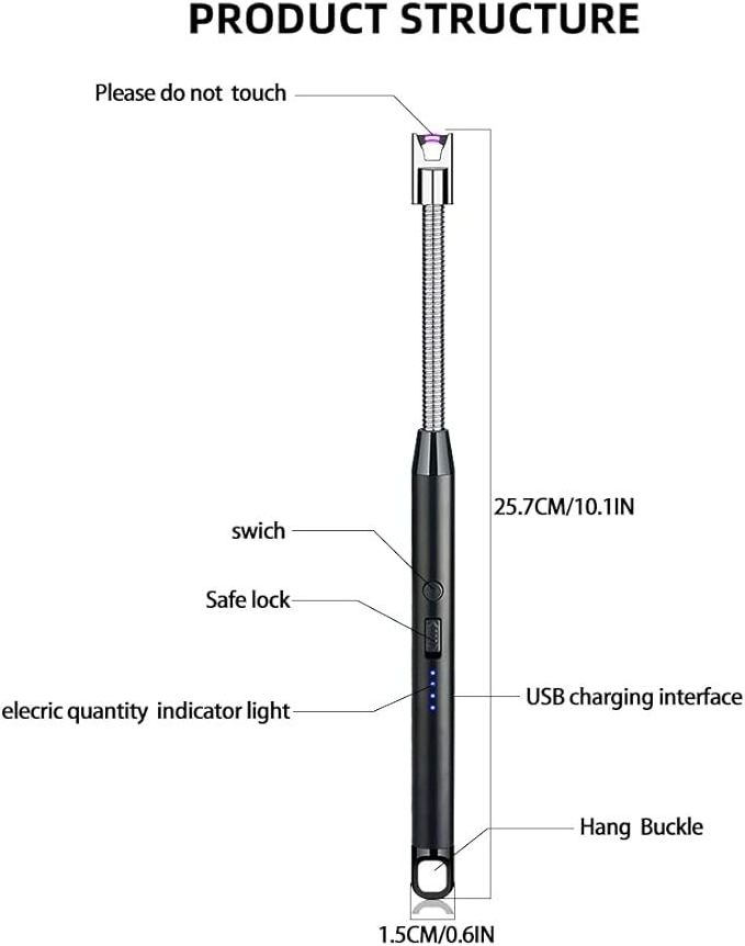 Windproof Electric Long Arc Lighters USB Rechargeable Candle lighter Flameless