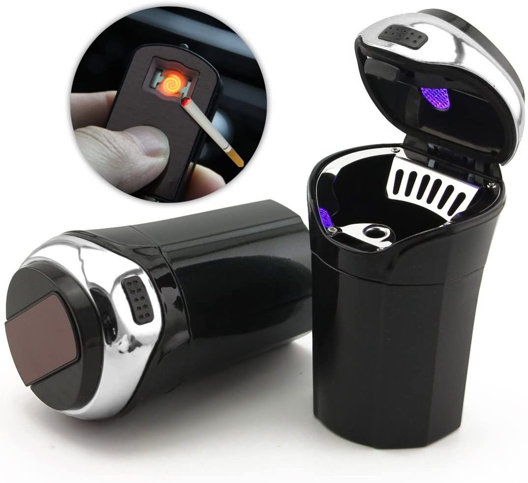 Auto Ashtray Cigar Electronic Cigarette Lighter USB Rechargeable with Lid Blue LED Light