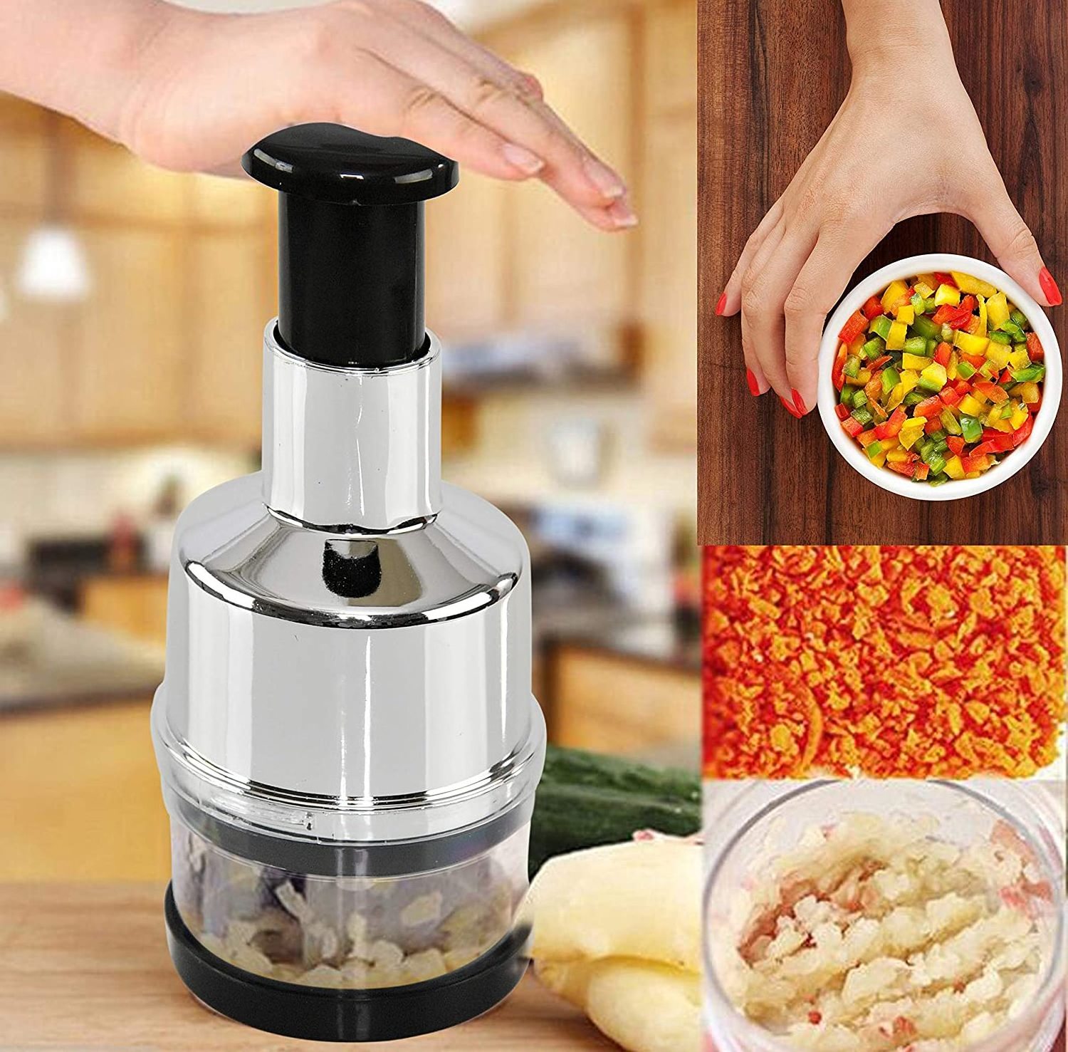 Manual Hand Press Garlic Onion Chopper Vegetable Food Cutter Processor Dicer