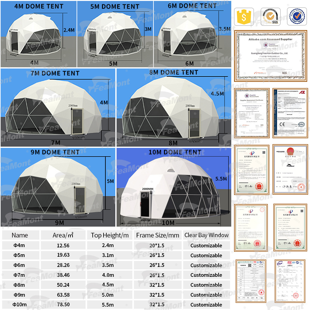 FEAMONT Luxury Hotel Camping Prefab house Tents Waterproof Glamping Geodesic dome House outdoor tent 6 people