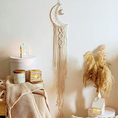 Enmolove Macrame Wall Hanging, Moon Dream Catcher Bohemian Home Decor Tassel Wall Hangings Beige Moon