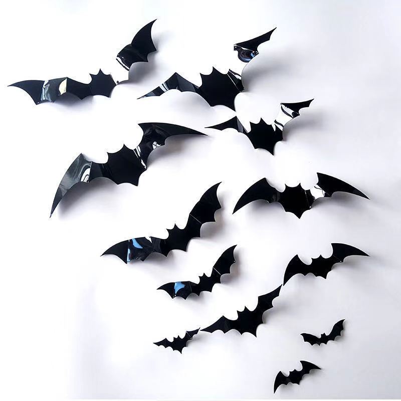 12Pcs Halloween Decoration Supplies PVC 3D Scary Bats Wall Sticker Window Room Party Festival Decoration Bat Wall Sticker