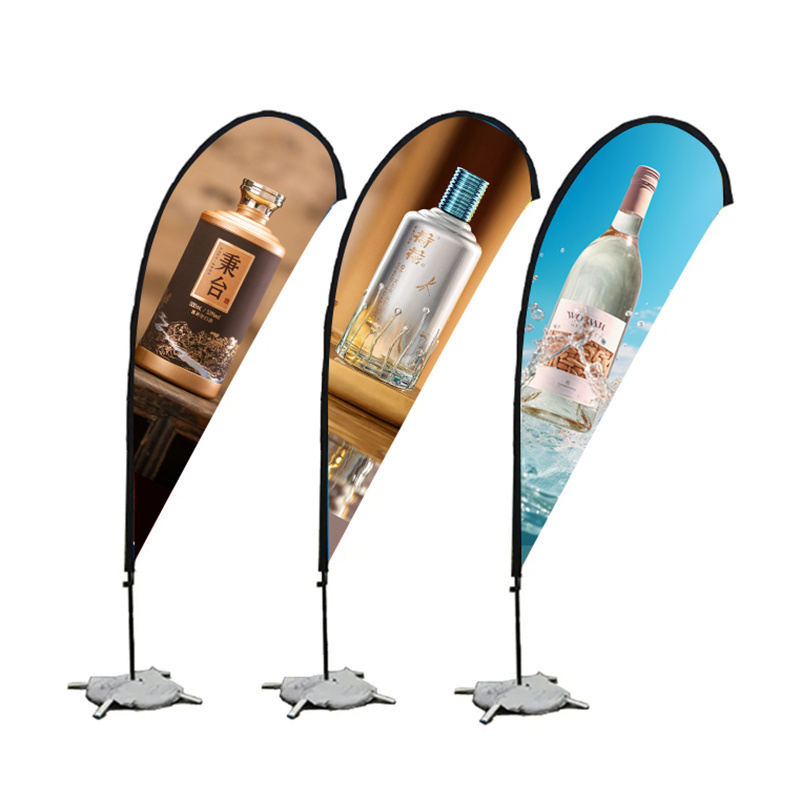 customer design advertising polyester fabric whole sale beach feather teardrop blade block bow flag banner stand