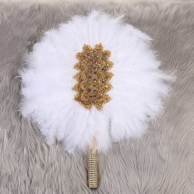 11 colors available on stock fashion Africa bridal feather hand fan wedding feather fans