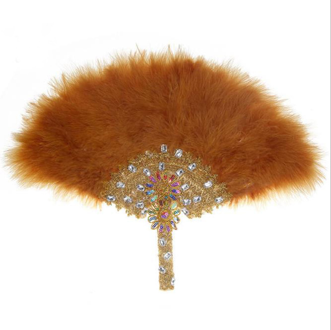 Wholesale bridal fan with feather Nigeria Handmade feather hand fan