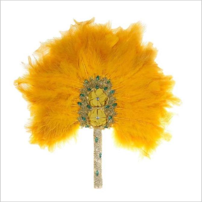 Wholesale bridal fan with feather Nigeria Handmade feather hand fan