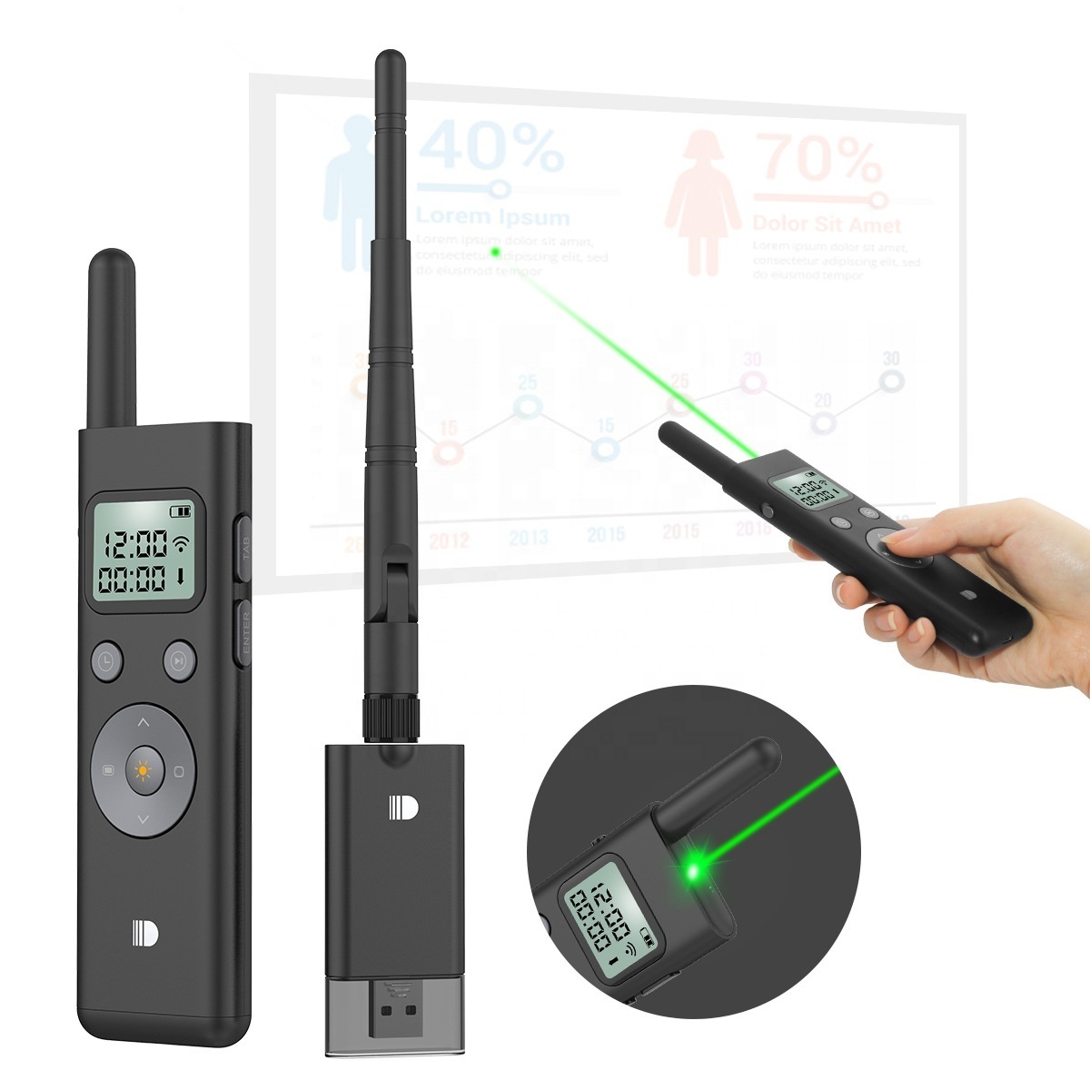 New Green Light Page-Turning Pen PPT Laser Remote Control Pen Electronic Wireless Pointer Pen with USB Receiver