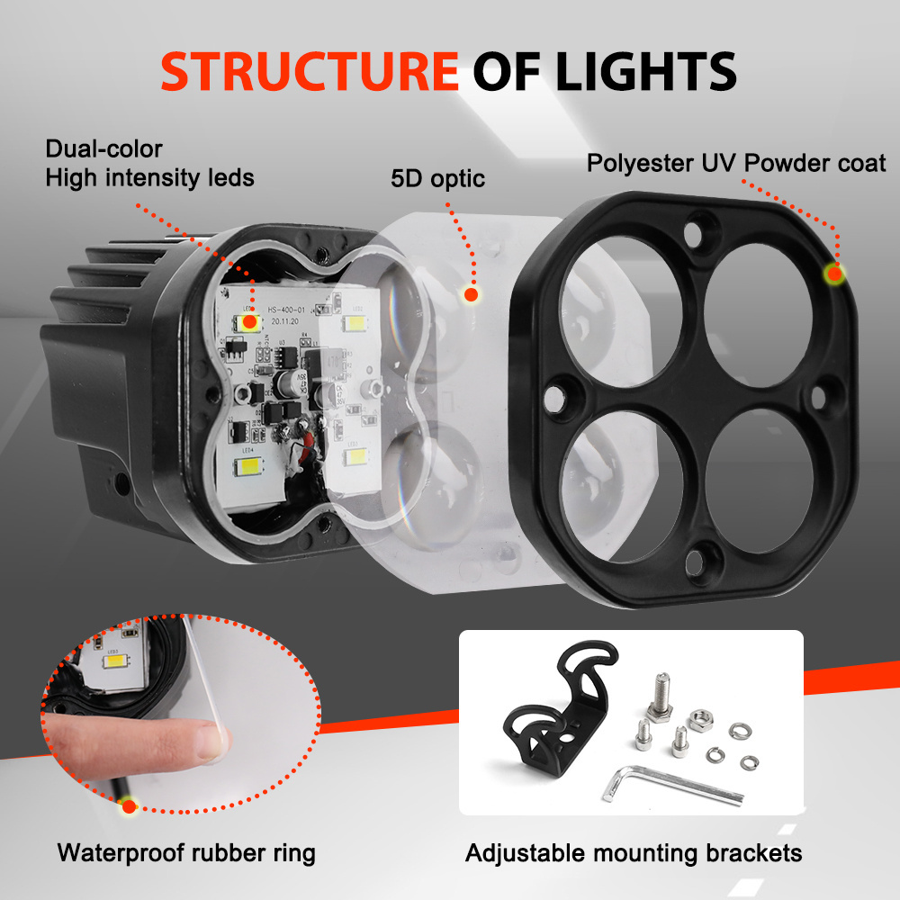 New 120W High Power 3inch Dual Color 5D Projector Led Fog Light bumper Cube Spot Beam Offroad 4x4 Backup Led Work Light