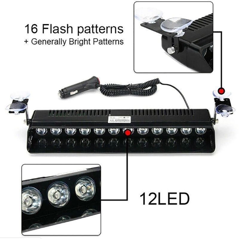 FDN S12 car LED warning windshield flashing led light 12led 12V emergency poli light for Vehiculo emergencia del autos