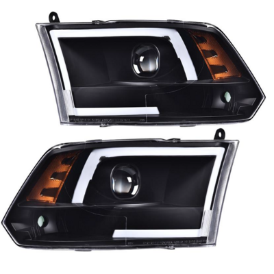 02HLA3715BBK Head Lamp For 2009-2018 Ram 1500 2500 3500 Black LED Tube Projector Headlight